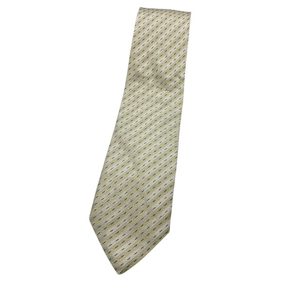 PAL ZILERI Men's 100% Silk Necktie LUXURY Tie Beige Gold Striped W:3.7" EUC